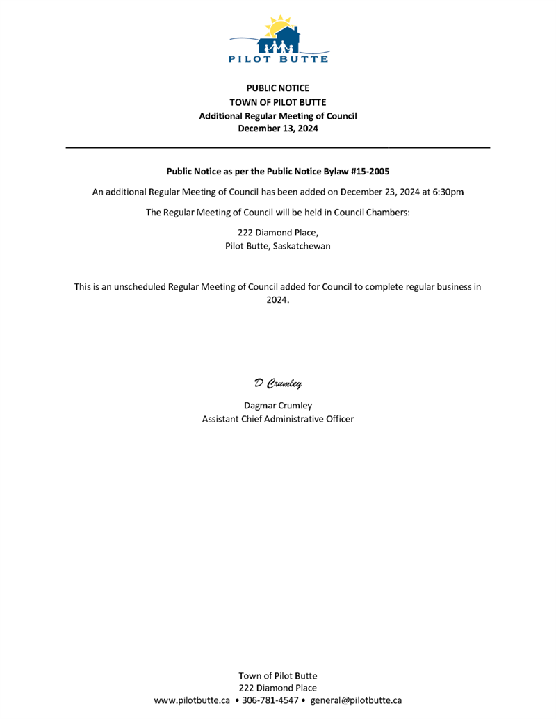 Public Notice Additional Council Meeting-December 23 2024