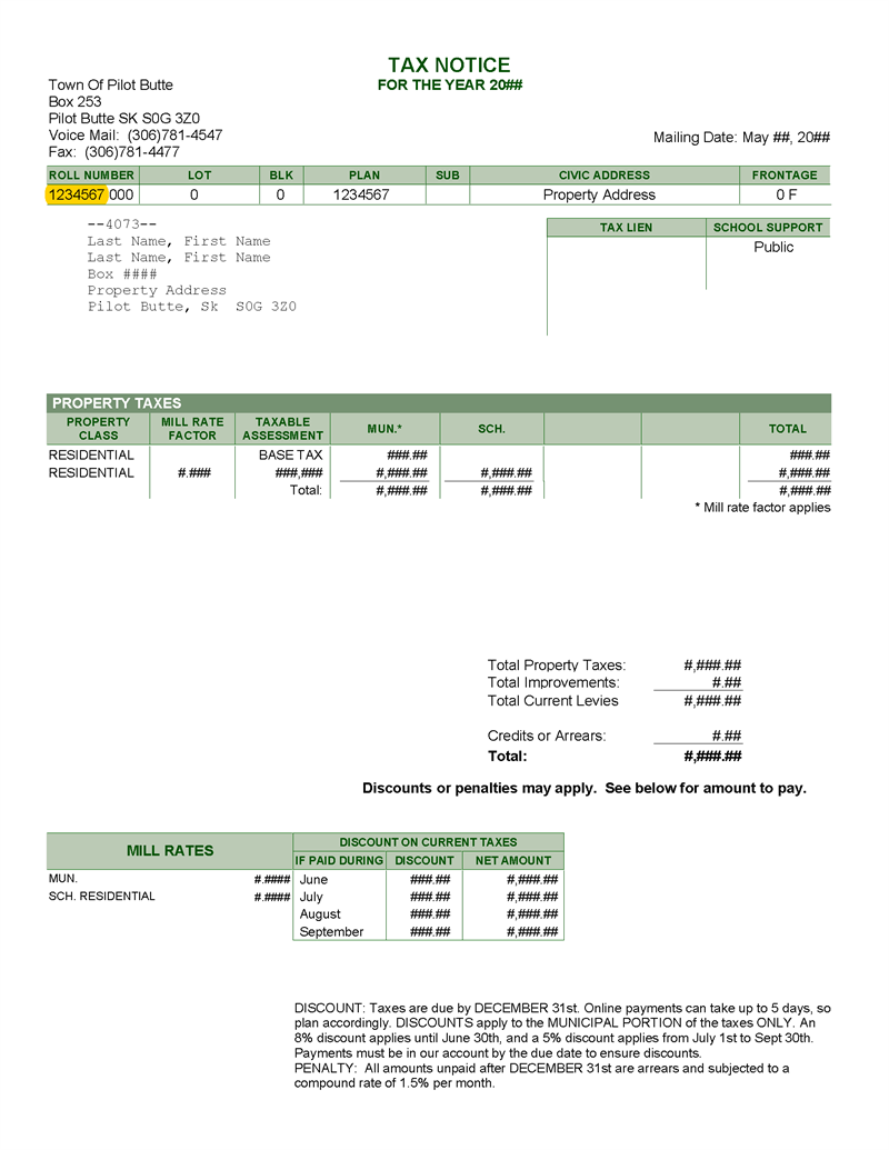 Tax notice sample - roll number highlighted