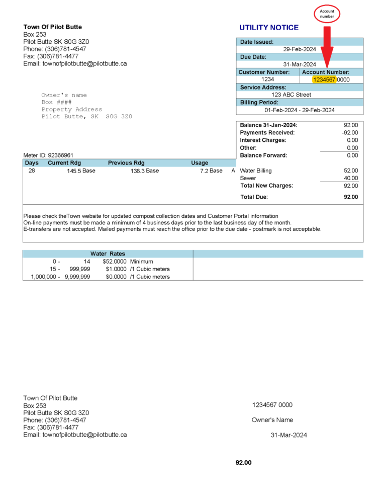 Utility Notice Sample Account number highlighted