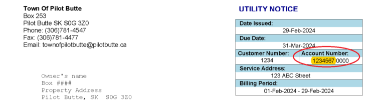 Utility Notice Sample Account number highlighted